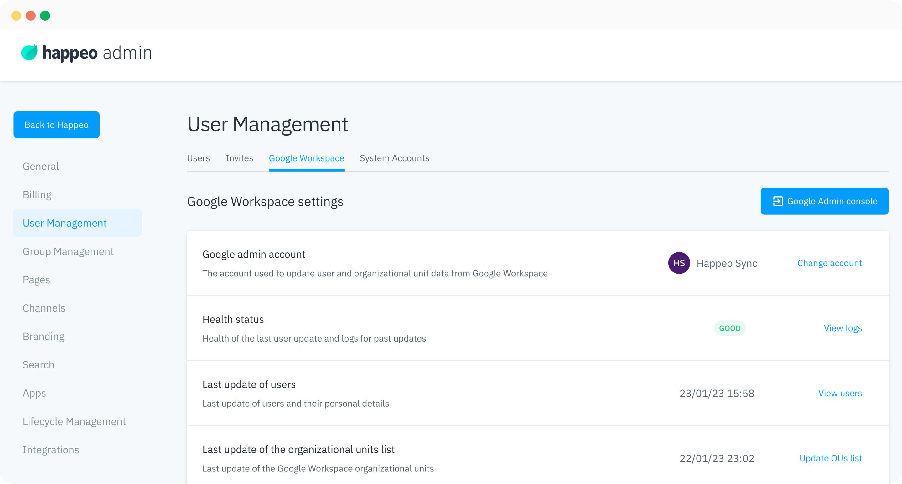 Modify Google Workspace Sync Scope Happeo